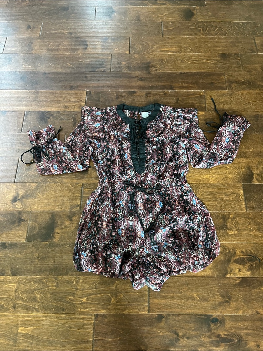 ASOS Ruffle Sheer Long Sleeve Romper with ties in Floral Chiffon size 10